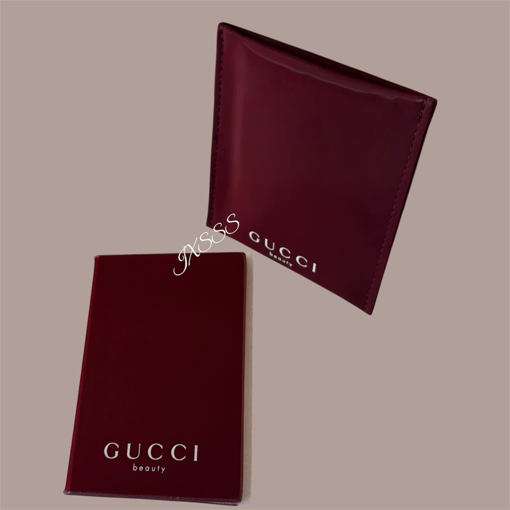Burgundy Gucci Beauty Compact Mirror + Cosmetic Pouch/Circle Case Trio SET - Picture 4 of 16